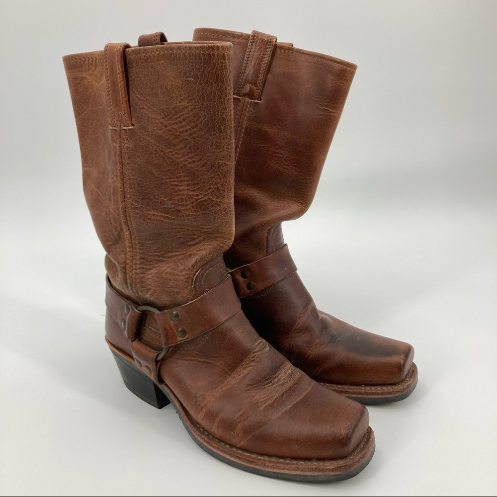 Frye Brown Leather Harness Motorcycle Boots 8.5 77300DBN